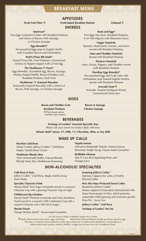 First Look: Menus for Steakhouse 71, Opening Soon at Disney’s ...