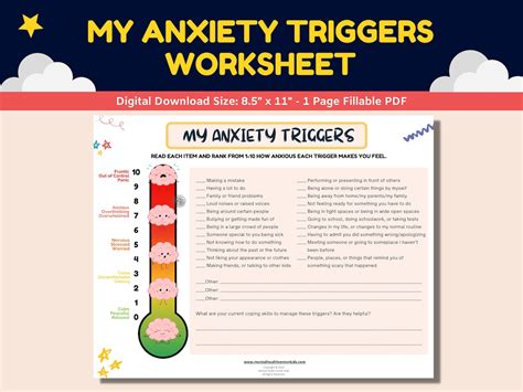 Anxiety Triggers Fillable Worksheet Kids Children With Anxiety ...