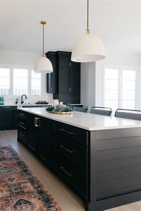 Black kitchen Island The island features Shiplap sides Paint color is ...