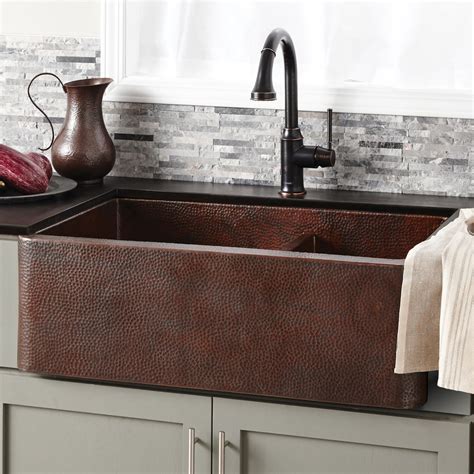 Native Trails Farmhouse Duet 33" Copper Farmhouse Sink, 60/40 Double B ...