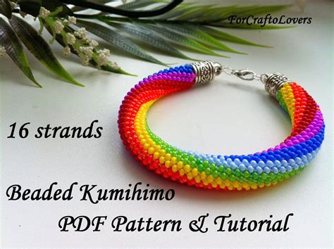 16 strands beaded kumihimo pattern tutorial Colorful rainbow | Etsy in ...