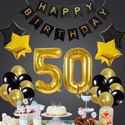 50th Birthday Party Decorations-Happy Birthday Banner Gold Number 50th ...