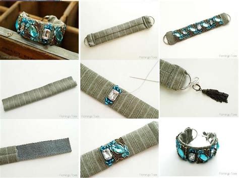 the instructions for making bracelets with fabric and metal beads are ...