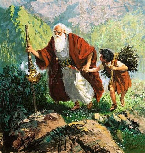 Abraham is ordered by God to sacrifice his son Isaac, scene … stock ...