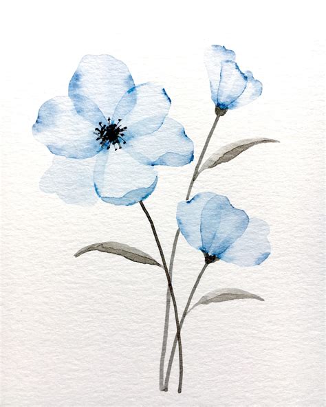 Blue translucent flowers. : Watercolor