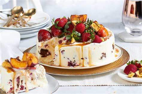 Christmas ice cream cake with berries and caramelised peaches recipe ...