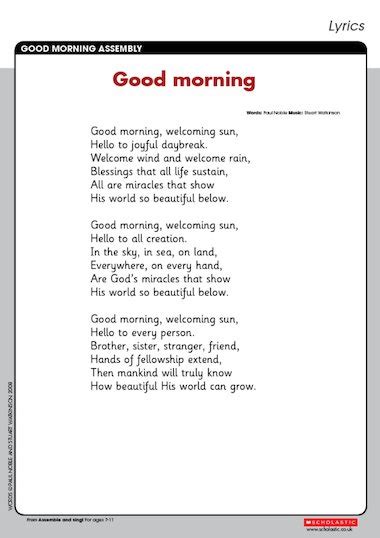 ‘Good morning’ – song lyrics – Primary KS2 teaching resource - Scholastic