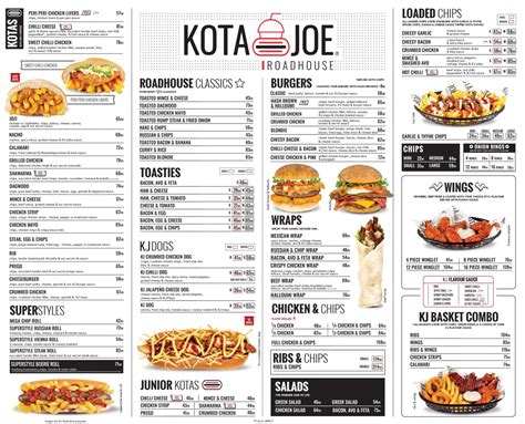 Kota Joe Menu and Prices South Africa