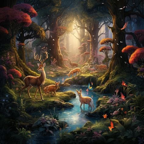 Premium Photo | A Magical Forest with Magical Animals Wallpaper