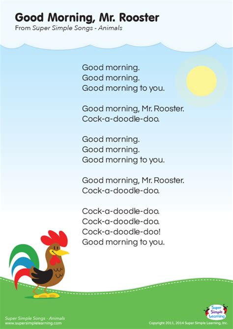 Good Morning, Mr. Rooster Lyrics Poster - Super Simple