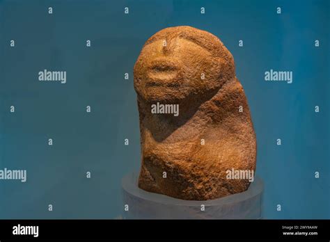 Lepenski Vir, Serbia, July 26, 2023: Human figure at Lepenski Vir ...