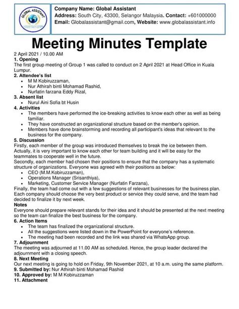 Minutes of Meeting Example- Meeting Minutes example and Sample. Meeting ...