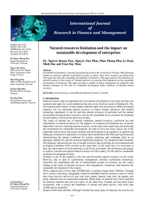 (PDF) Natural resources limitation and the impact on sustainable ...