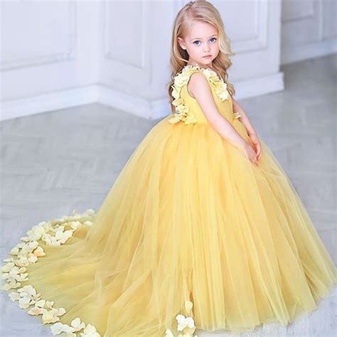 Adorable Yellow Tulle Flower Girl Dresses, Applique Little Girl Ball G ...