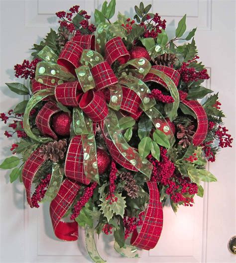 XL Gorgeous Christmas Door Wreath Outdoor Holiday Wreath Double Ribbons ...