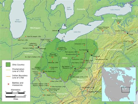 Photo: Former Ohio territory map showing Indian battles.