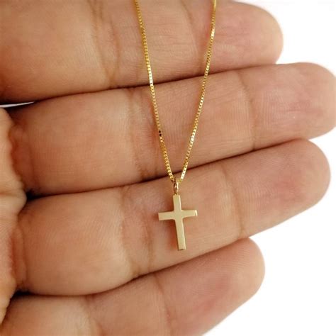 14K Yellow Solid Gold Cross Chain Pendant. Minimalist - Etsy