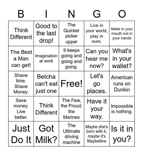 COMPANY SLOGANS Bingo Card