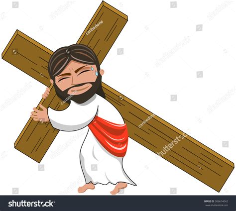 Suffering Jesus Carrying Heavy Cross Isolated Stock Vector (Royalty ...