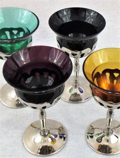 Farber Bros Glassware, 3 Multicolored Farber Glass Inserts Chrome ...