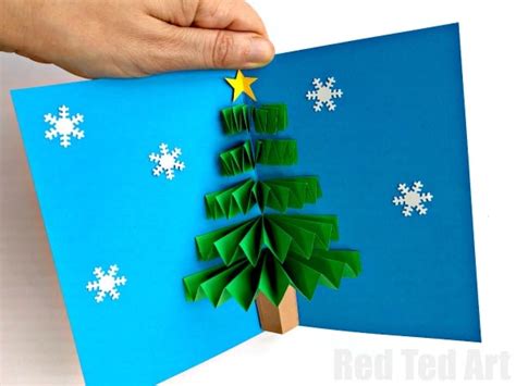 How to Make a 3D Christmas Card Pop Up DIY - Red Ted Art