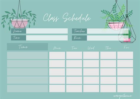 a class schedule with hanging planters and plants