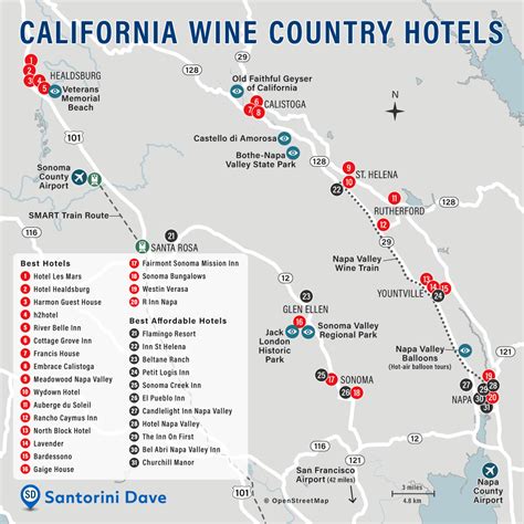 Napa & Sonoma Hotel Map