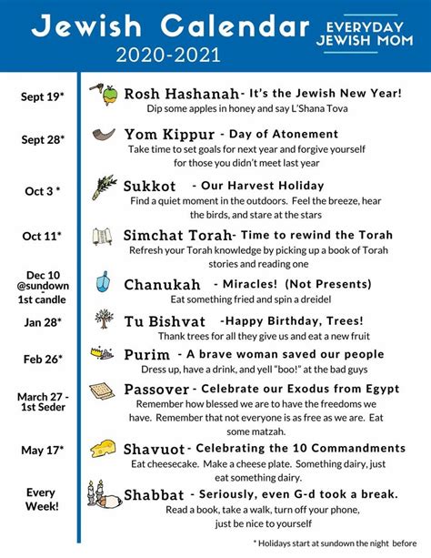 Free Jewish Holiday Calendar 2024-2025 - Printable & Digital | Jewish ...