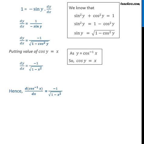 Find the Derivative of cos-1 x (Cos inverse x) - Teachoo