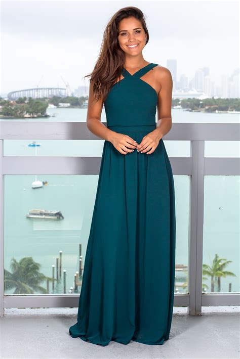 Hunter Green Maxi Dress | Halter Neck Formal Dress – Saved by the Dress