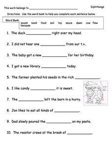 Diphthongs Worksheet for 2nd - 3rd Grade | Lesson Planet