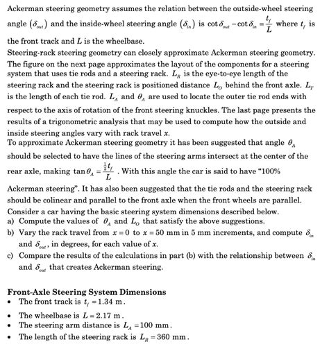 Ackerman steering geometry assumes the relation | Chegg.com