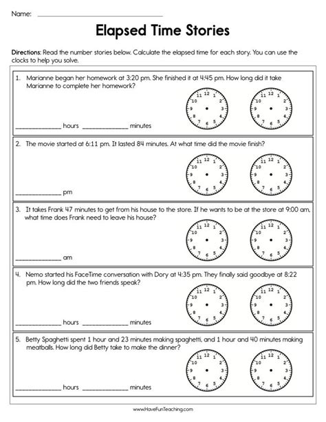 Elapsed Time Stories Worksheet - Have Fun Teaching