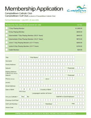 Fillable Online Membership Application Campbelltown Catholic Club ...