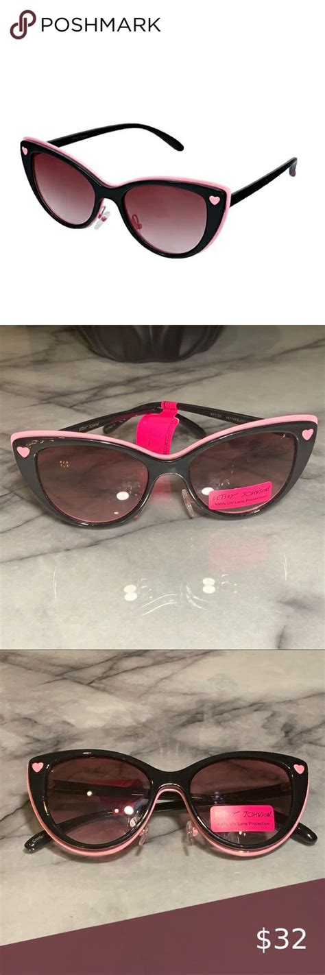 Betsey Johnson All Heart Two Tone Cat Eye Sunglasses, Black/Pink NWT ...