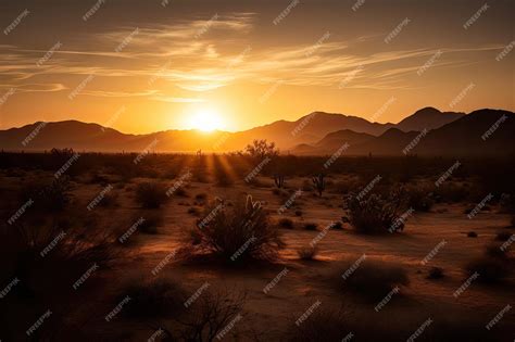 Premium AI Image | Sunset over the desert with a silhouette of cacti ...