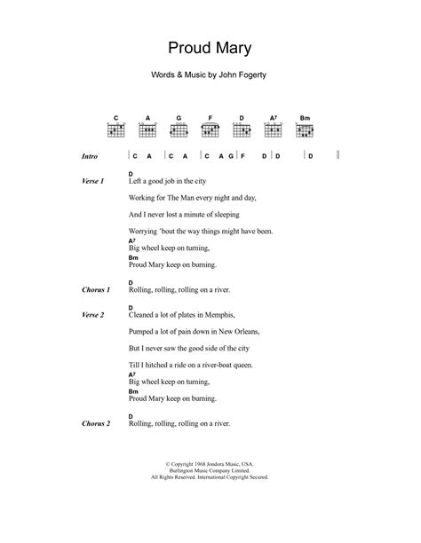 Proud Mary by Creedence Clearwater Revival - Guitar Chords/Lyrics ...