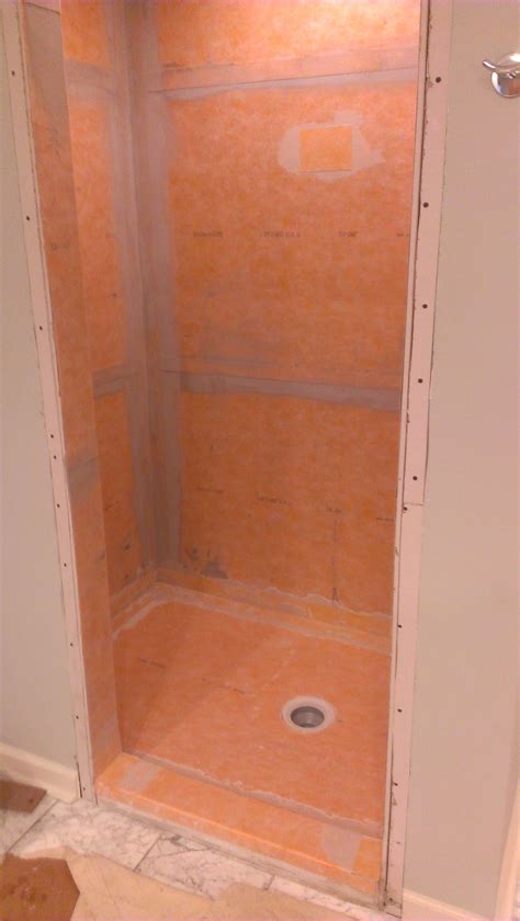 The Schluter Kerdi waterproofing system for a tile shower. Bathroom ...