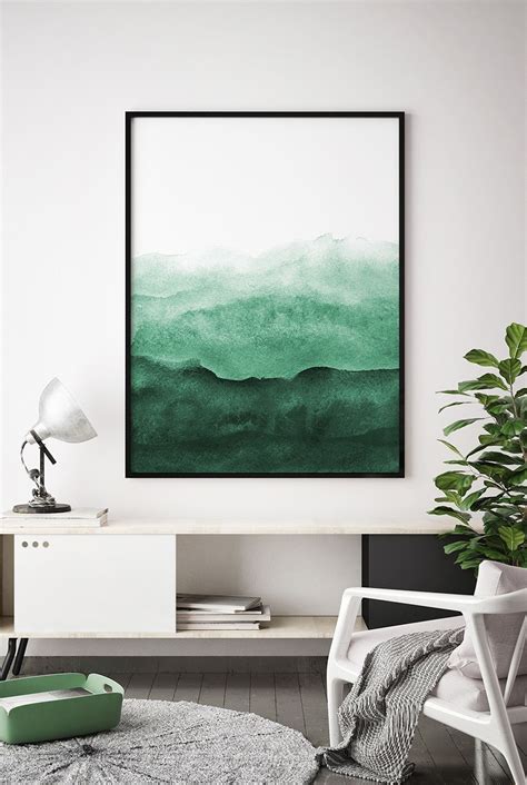 Abstract Wall Art Print, Green Painting, Emerald, Teal Decor, Modern ...