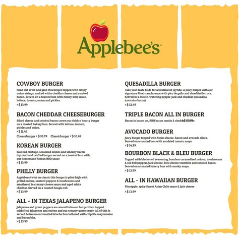 Printable Applebees Menu