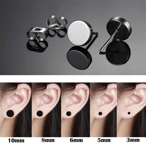 Black Round Stud Stainless Steel Ear Studs Earrings Men Women *UK* | eBay