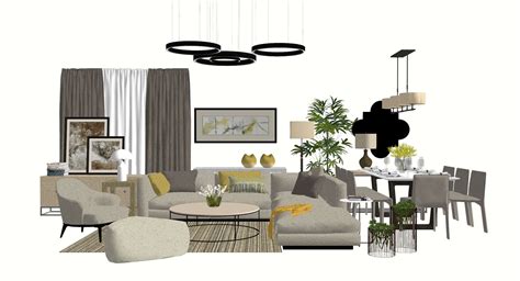 3D LIVING ROOM SET [SKETCHUP MODEL- FREE DOWNLOAD]