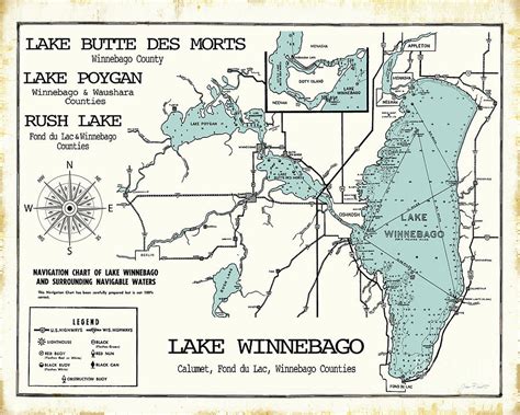 Lake Winnebago-Poygan-Rush-Butte Des Morts Wisconsin Map Digital Art by ...