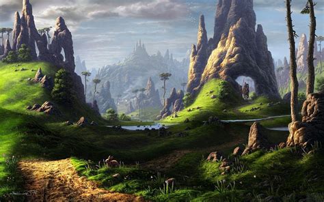 Fantasy Landscape HD Wallpaper: A Journey Through Enchanted Hills