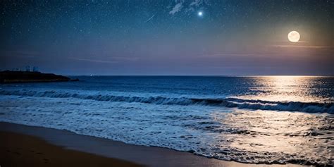 Premium AI Image | Night ocean landscape full moon and stars shine