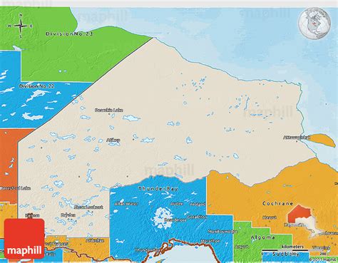 Shaded Relief 3D Map of Kenora, political outside