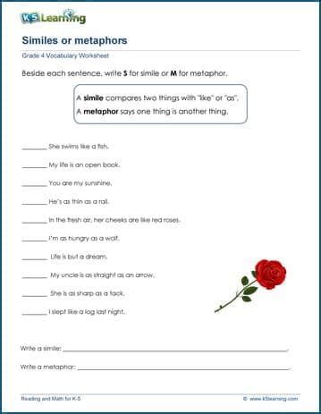 Similes and metaphors worksheets | K5 Learning