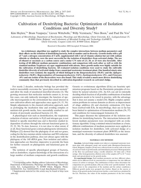 (PDF) Cultivation of Denitrifying Bacteria: Optimization of Isolation ...