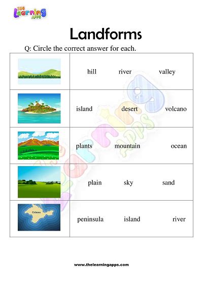 Download Free Printable Landforms Worksheets for Grade 3