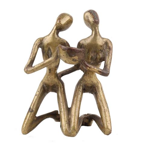 Handmade Golden Brass Couple Statue Abstract Art